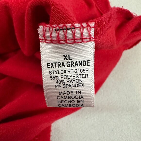 Red V-Neck 3/4 Sleeve Top XL 55% Polyester 40% Rayon 5% Spandex - Picture 3 of 4